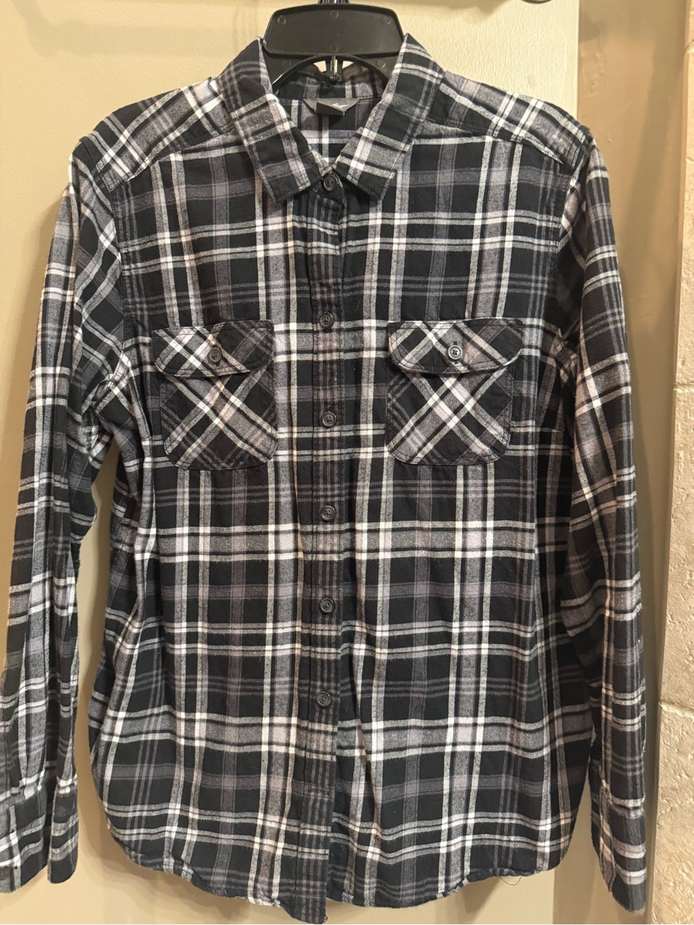 Eddie Bauer Black and White Plaid Button-Down Shirt